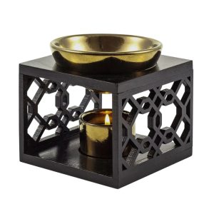 Brûleur pour huile a brûler parfumée orientale noir et doree