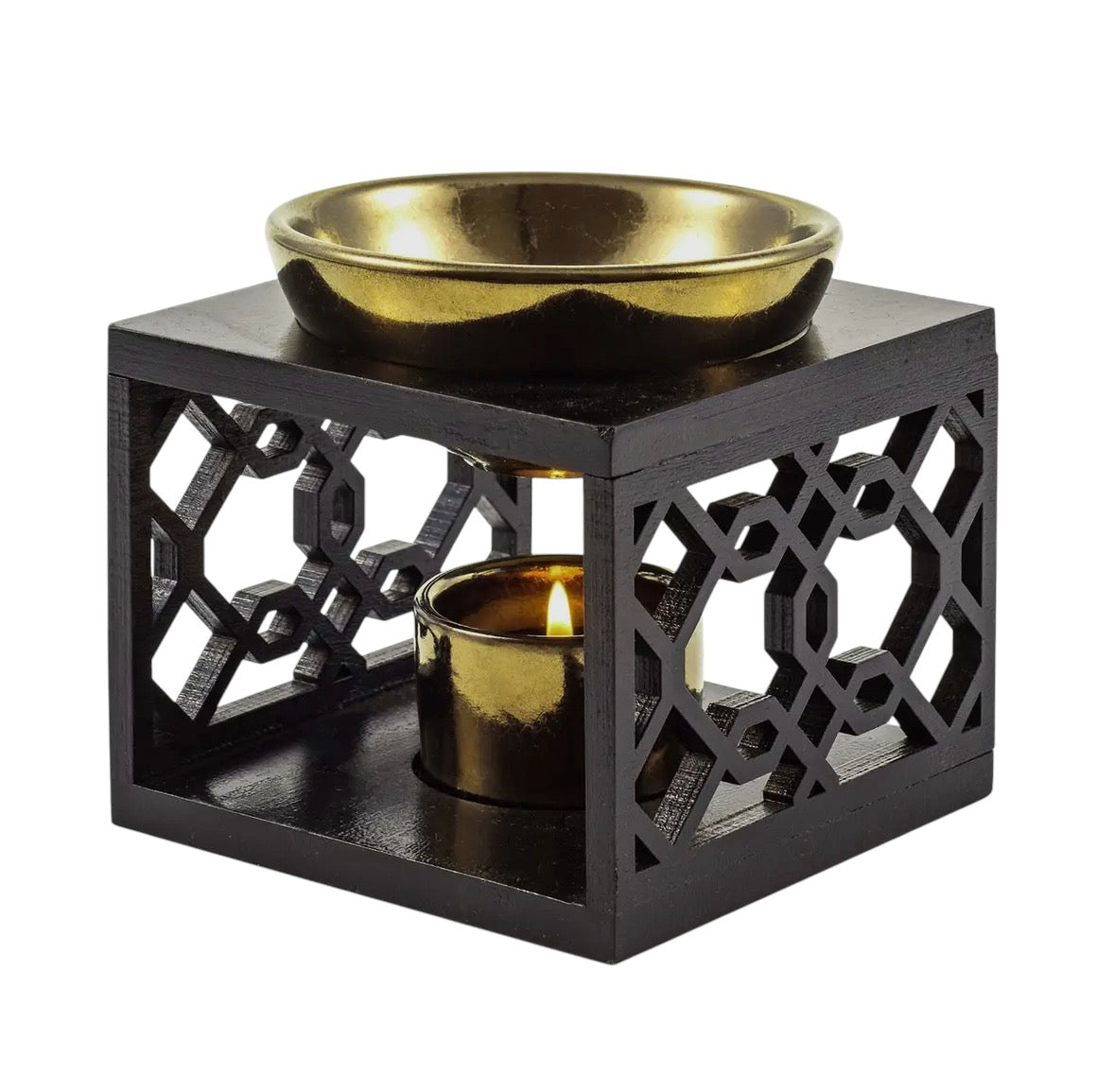 Brûleur pour huile a brûler parfumée orientale noir et doree